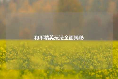和平精英玩法全面揭秘