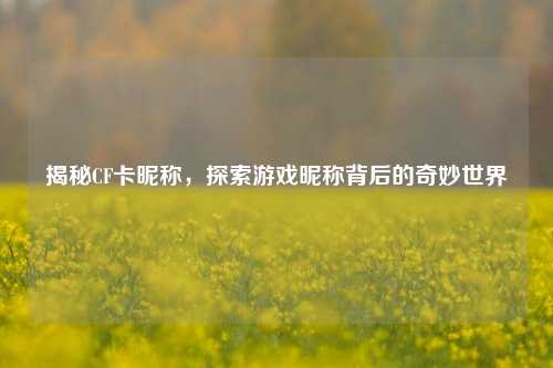 揭秘CF卡昵称,探索游戏昵称背后的奇妙世界