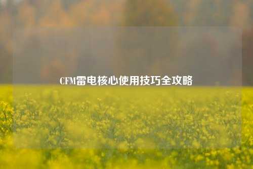 CFM雷电核心使用技巧全攻略