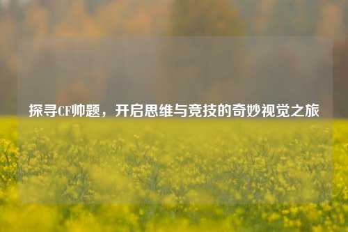 探寻CF帅题,开启思维与竞技的奇妙视觉之旅