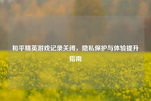 和平精英游戏记录关闭,隐私保护与体验提升指南